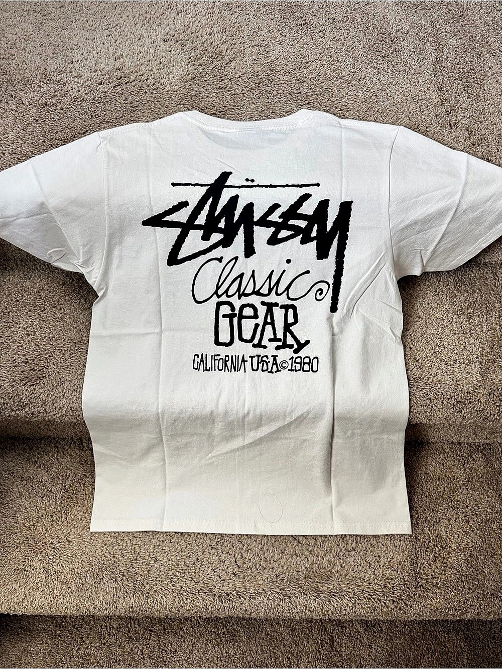 Stussy Classic Gear Graphic Tee White & Black Medium (NEW)